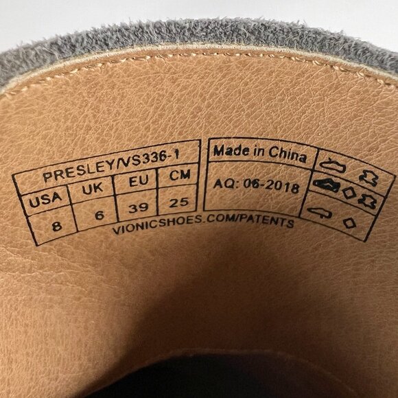 Sz 8- Vionic Plaza Presley Grey Suede Bow Front Square Toe Block‎ Heeled Mules - Picture 11 of 14